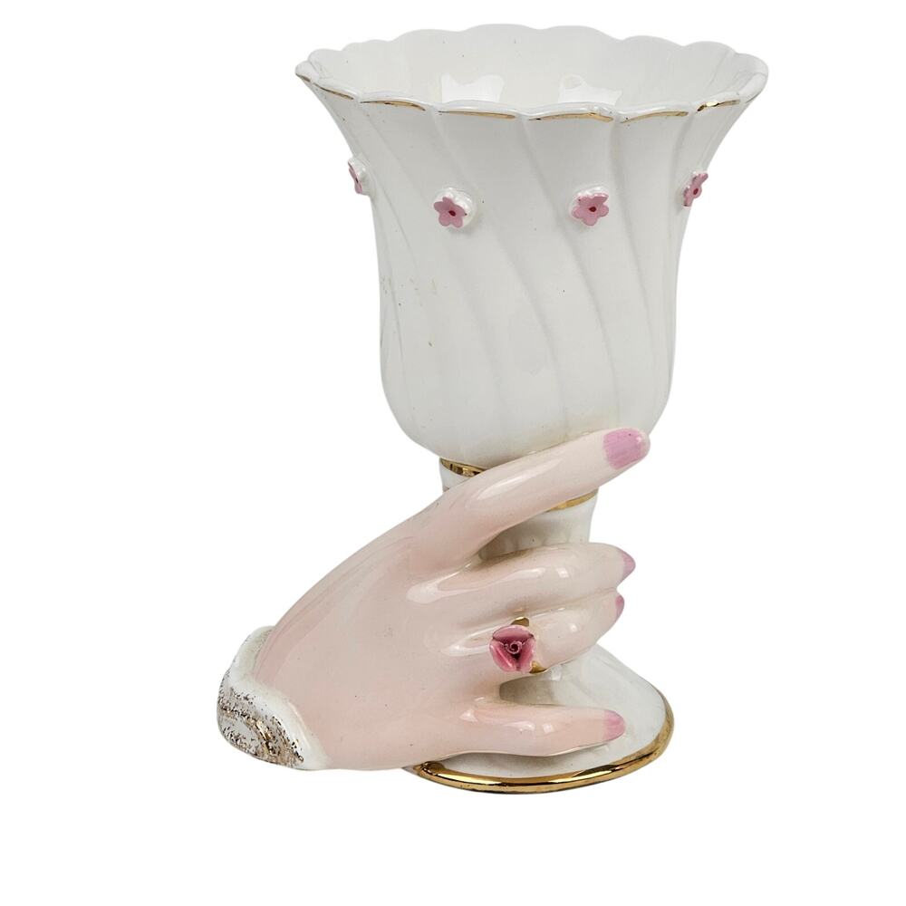 VTG 1962 Napco hand vase c5528 pink floral  EUC cottage grandma floral